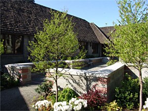 Columbarium courtyard entry and planting