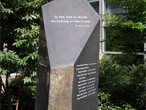 Polished basalt column memorial